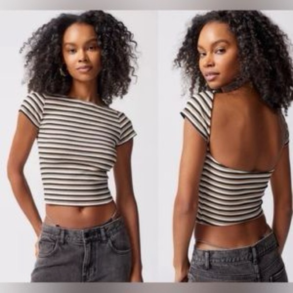 Urban Outfitters Nadia Cap Sleeve Top Open Back Striped Crop Top